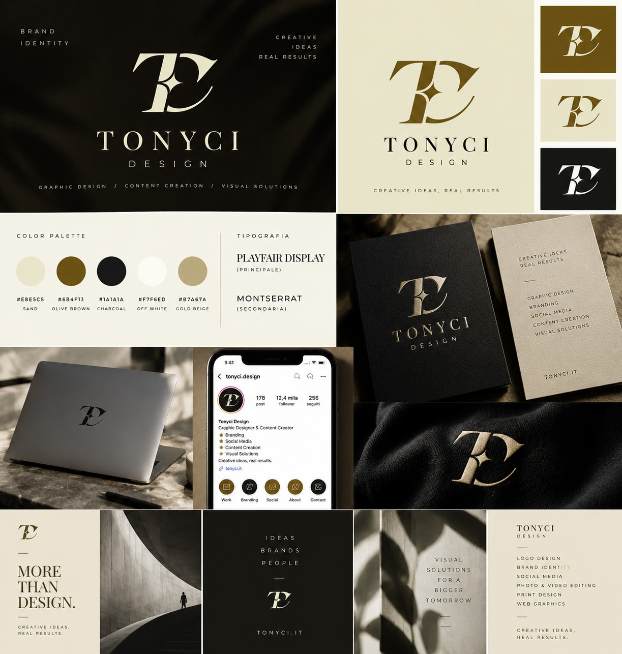 Visual identity Tonyci Design: palette, tipografia e applicazioni del marchio